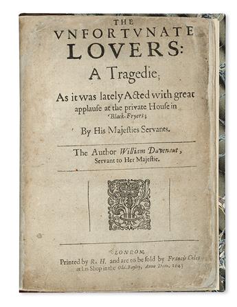 DAVENANT, WILLIAM, Sir. The Unfortunate Lovers: A Tragedie.  1643